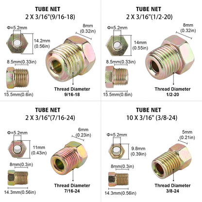 25Ft 7.62m 3/16" OD Roll Tube Coil Brake Line Pipe Tube House Repair Kit With 16PCS Tube Nuts Double Flaring Tool Tubing Cutter