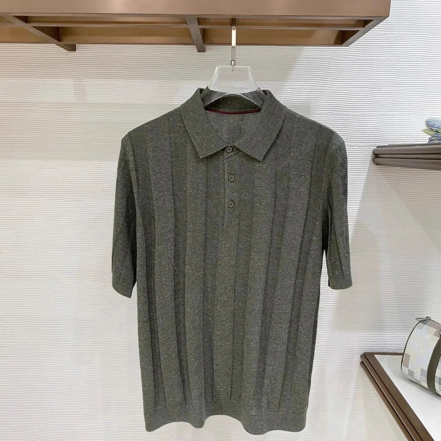 BC Yarn Linen Cotton Blended Lapel Striped Knitted POLO Shirt