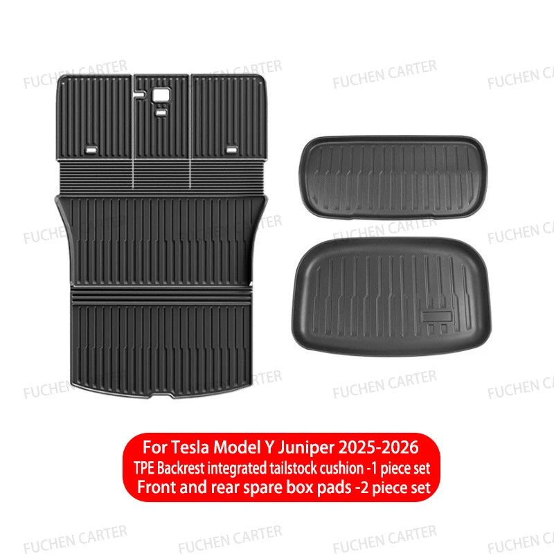 For Tesla Model Y Juniper 2025 2026 TPE Car Front Rear Trunk Mat Waterproof Wear-resistant All Weather Trunk Mats Backrest Mats