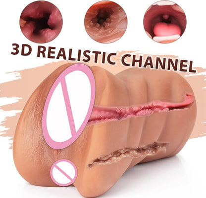 3D Flesh The Light Male Masturbation Artificial Vagina Ass Mouth Silicone 3 In 1 Adult Sex Toy Sex Doll For Man Pocket Pussy Ass