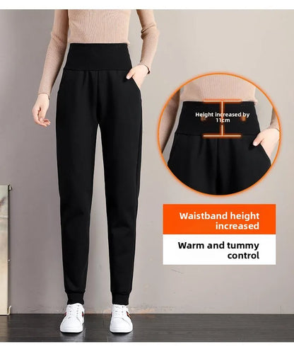 plus Size Fleece Lined Thickened Lamb Velvet Casual Slim Fit Pants Winter New Loose Warm Slimming Straight Leg Sweatpants