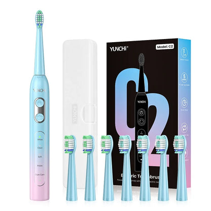 YUNCHI ultrasonic electric toothbrush with 5 operation modes and 40000 high-frequency vibrations.USB charging, waterproof