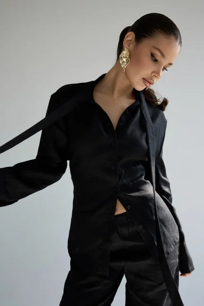 100% Cotton Shirts for Women New Spring Tie Belted Shirt Women's Floating Ribbon Tops  Shirts Commuting Slim Waist Blouse