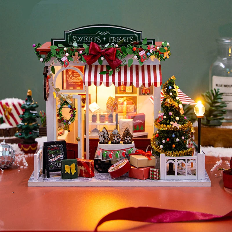 New Christmas Dollhouse Furniture Book Nook Miniature Building Kit Accessories DIY Hut cabin Houses  Doll House Creative Puzzle