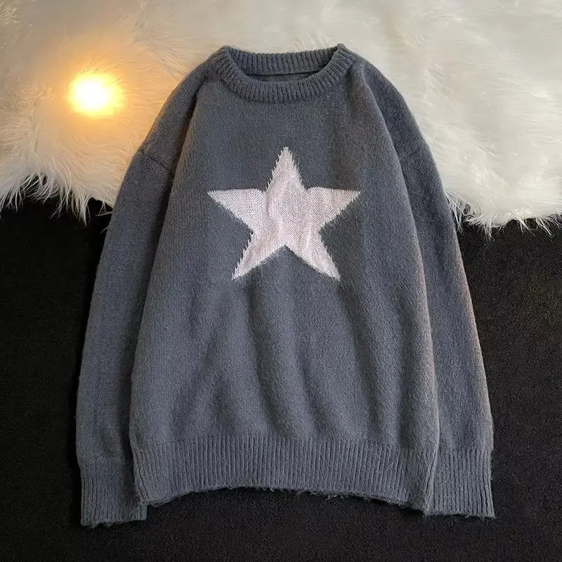 Autumn and winter hip-hop patch crochet round neck knitted sweater for men and women, trendy street lazy style sweater