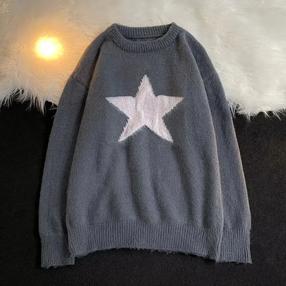 Autumn and winter hip-hop patch crochet round neck knitted sweater for men and women, trendy street lazy style sweater