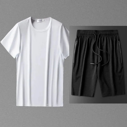 Ice Silk Men's Casual Pants Sports Set Air Conditioning Pants Quick Dry Trendy Large Size Short Sleeve T-Shirt Mesh Summer Wear