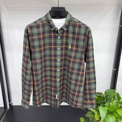 Embroidered Cotton Long Sleeved Shirt for Men in Spring and Autumn, New Plaid Shirt for Casual and Loose Fit, Business Men