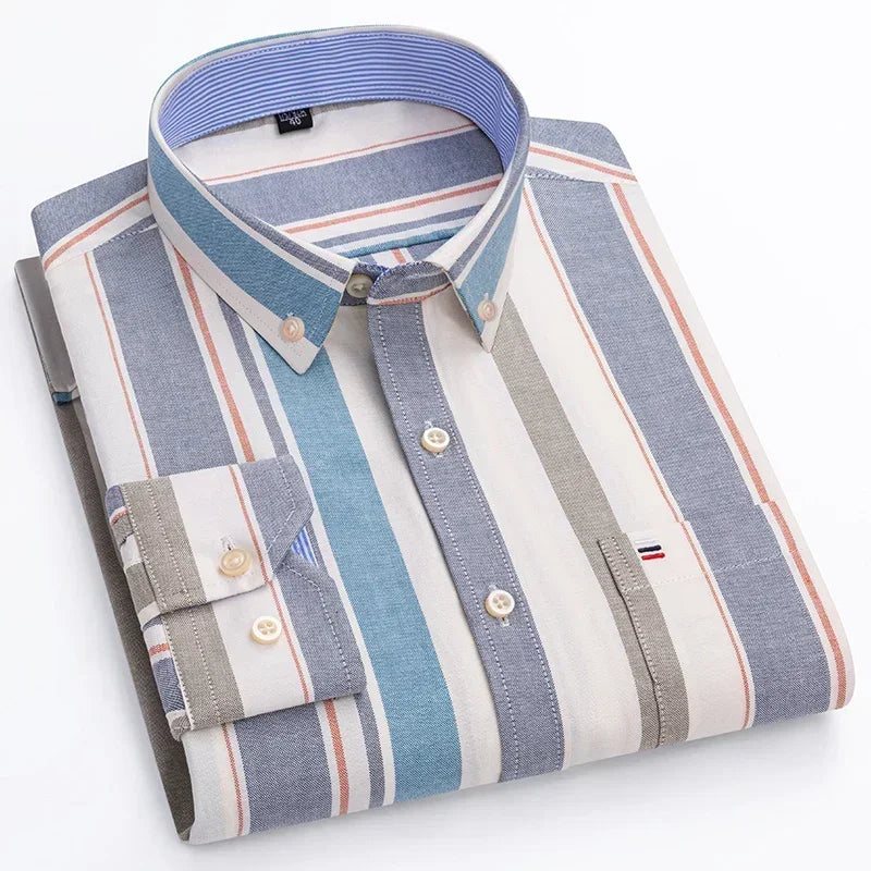 New In Shirt Plus Size 7XL 100% Cotton Oxford Long-Sleeve Shirts for Man Slim Fit Formal Plain Shirt Plaid Office Elegant Clothe
