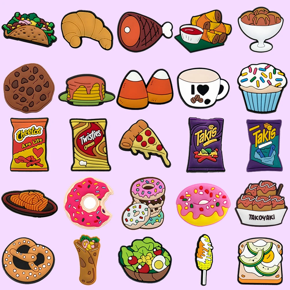 1/25PCS Delicious Food Series Shoe Accessories Charms for Women Men Sandwich Donut Pizza Shoe Decorations Fashion Clog Buckle