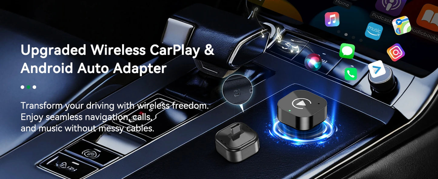 2 in 1 carplay Dongle（Type-C）,Wireless CarPlay Apapter USB C / Android Auto USB C For Converts Wired to Wireless Plug & Play