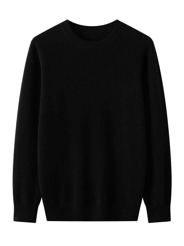 Autumn Winter Men O-neck 100% Merino Wool Pullover Cashmere Sweater Basic Casual Bottom Business Knitwear Soft Warm Clothing