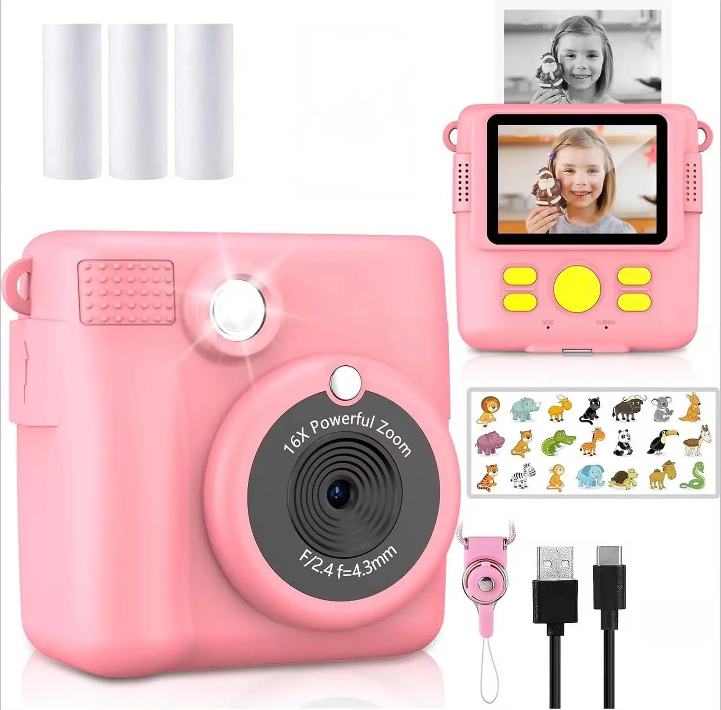 1080P HD Video Camera Portable Instant Print Camera for Kids with 3 Rolls Photo Paper and 32GB Card Perfect Toy Toddlers