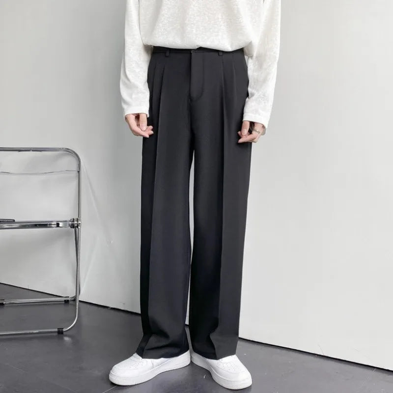 Men's White Straight Pants Fashion Korean Loose Suit Trousers Casual Draped Baggy White Wide Pant Male Streetwear