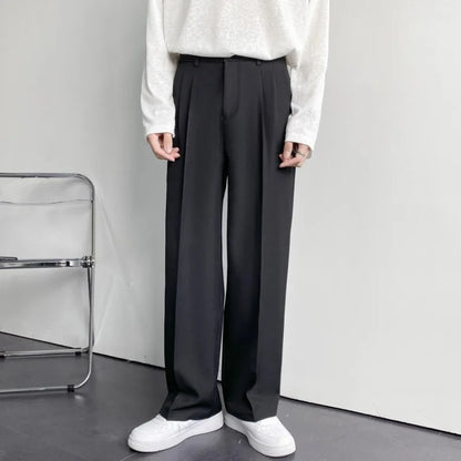 Men's White Straight Pants Fashion Korean Loose Suit Trousers Casual Draped Baggy White Wide Pant Male Streetwear