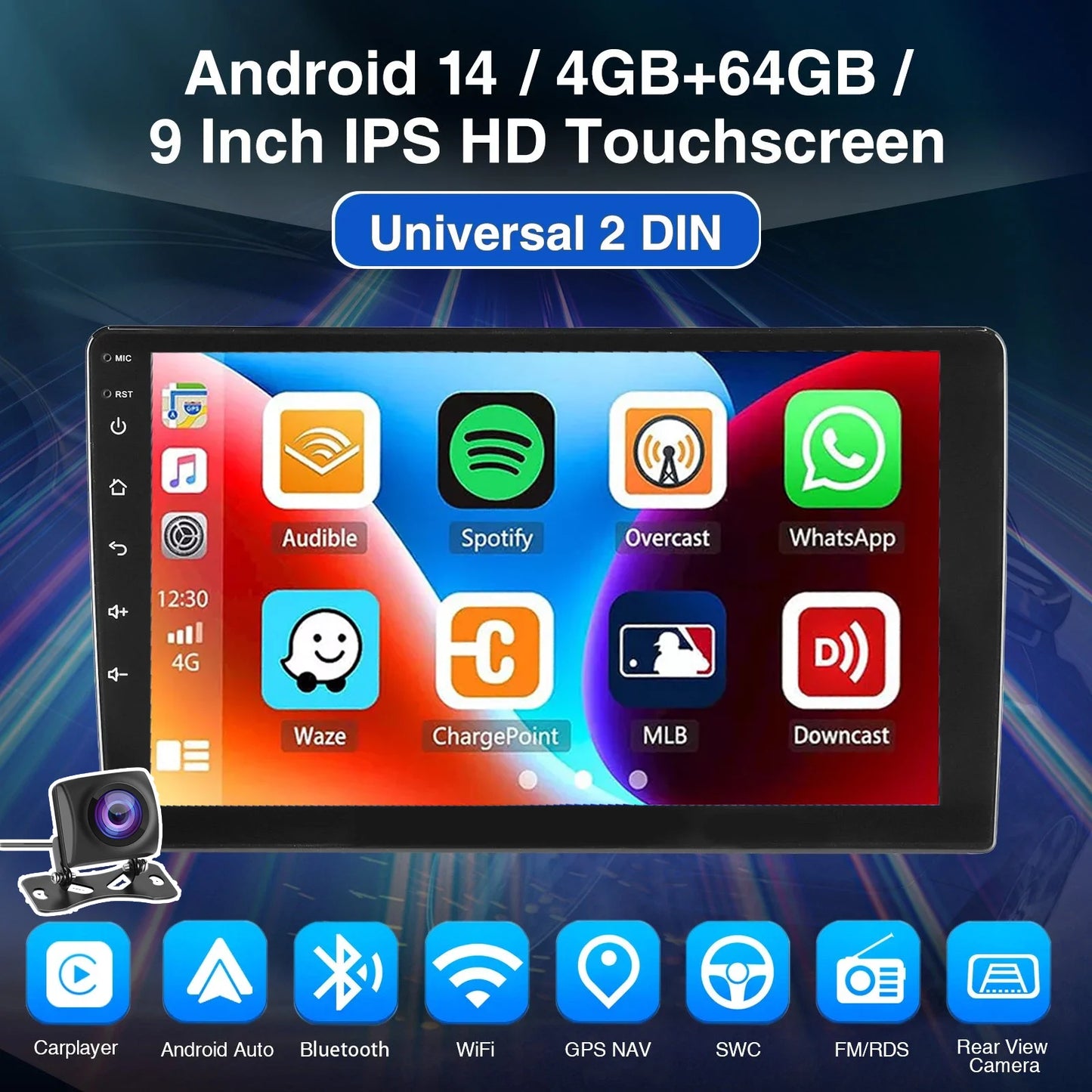 7"/9"/10“ 2 DIN Android 15 4+64G Car Stereo Multimedia Player Universal Carplay Android Auto GPS Navigation FM Radio Touchscreen