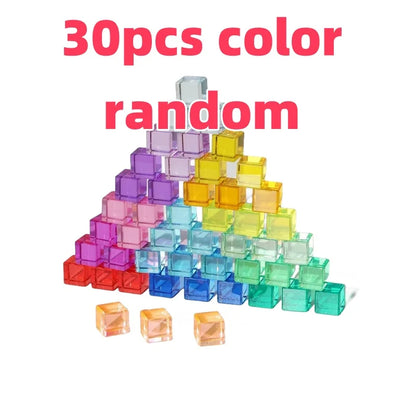 High Transparent Rainbow Crystal Acrylic Cubes Stacking Gem Blocks Sensory Building Blocks for Kids Learning Color Light Shadow