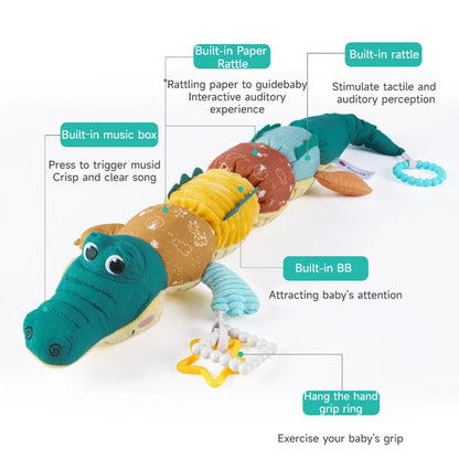 Plush Crocodile Baby Rattle Toy - Stuffed Soft Animal Sensory Infant Educational Interactive Activity Toy