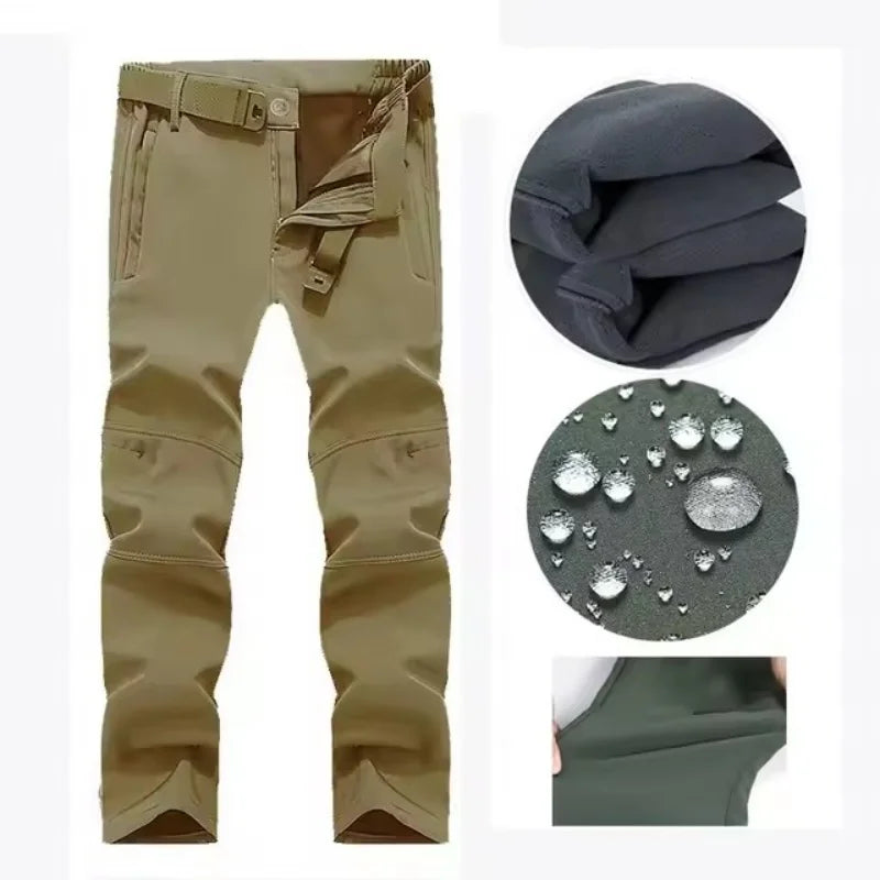 New Warm Winter Men Soft Shell Pants Travel Waterproof Outdoor Camping&Hiking Pants Fleece Windproof Skiing Trousers