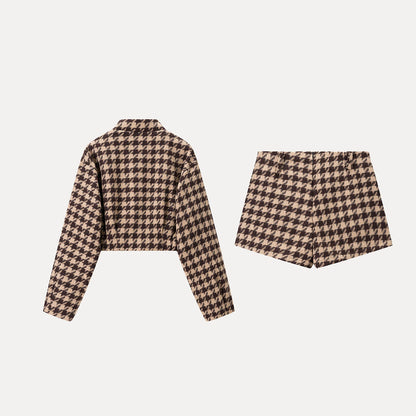 Fashionable Plaid Set 2025 Winter New Women's Personality Class Style Small Fragrance Style Casual Short Sleeve Long Pants