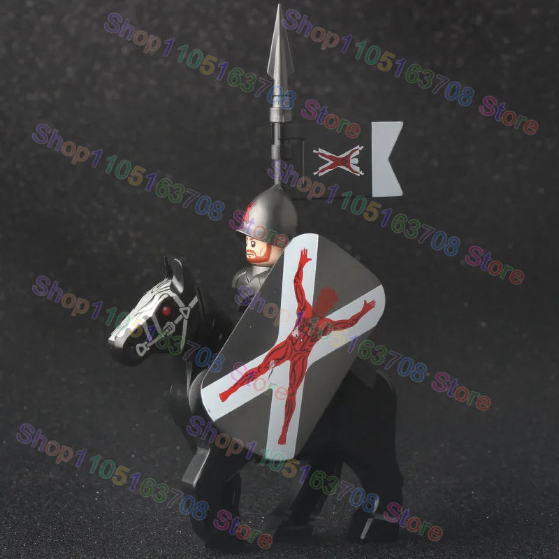 MOC Medieval Military Crusader Knight Building Blocks Castle Army Soldier Figure Horse Mount Shield Sword Accessories Bricks Toy