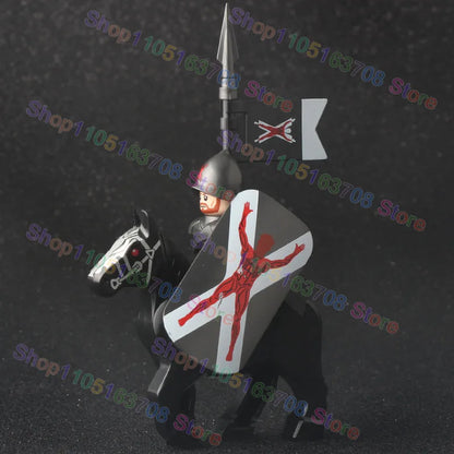 MOC Medieval Military Crusader Knight Building Blocks Castle Army Soldier Figure Horse Mount Shield Sword Accessories Bricks Toy