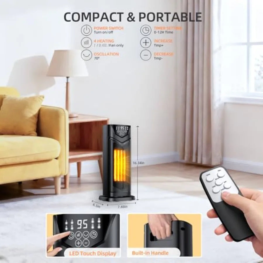 Space Heater, 1500W Electric PTC Ceramic Heater for Indoor Use with Thermostat and 4 Fan Mode, 12H Timer, Remote, 2026 Upgraded