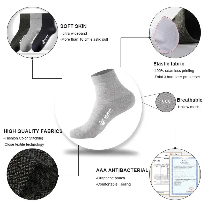 MiiOW 5 Pairs Bamboo Fiber Men Socks Antibacterial Men's Mid Tube Socks Breathable Deodorant Anti Slip Man Warm Mid-calf Socks