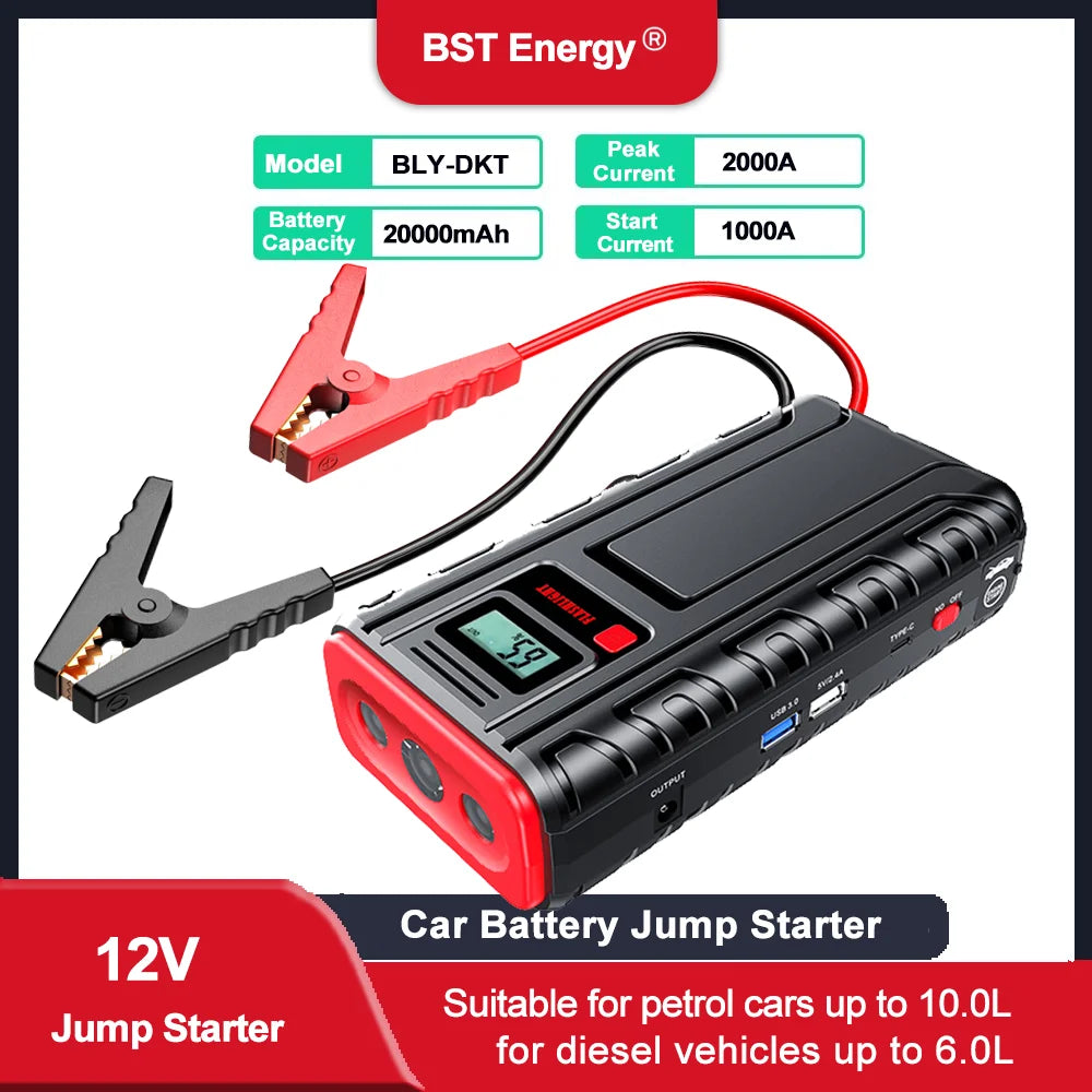 2000A 1600A Multifunctional Car Emergency Start Power Supply 12V Car Starting Charge 1200A 1000A 800A Jump Starter Start Booster