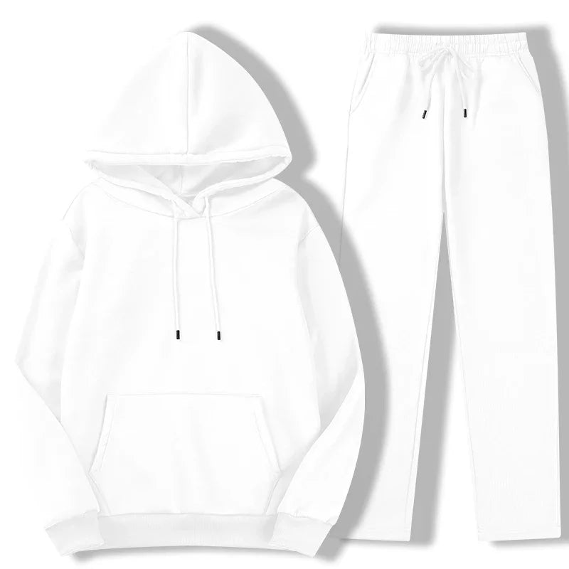 Men's Autumn Winter Solid Color Casual Sports Two - piece Hoodie and Pants Set S - 3XL Tracksuit for Daily Workout Enthusiasts