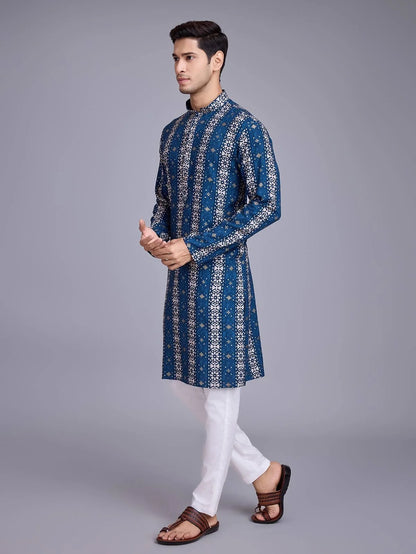 Luxury Islamic Arabic Abaya Robe National Style Ethnic Print Stand Collar Youth Mid-length Ropa Arabe Hombre Kurta For Men