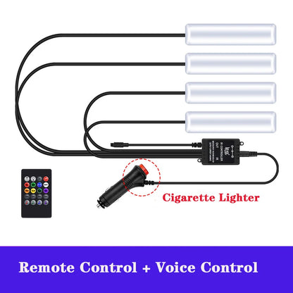 LED RGB Car Foot Ambient Light With USB Wireless Remote Voice Music APP Control Cigarette Lighter Car Footwell Lights