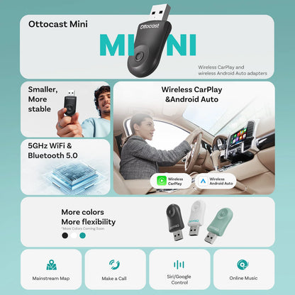 OTTOCAST NEW Mini Wireless CarPlay Android Auto Wireless Adapter Plug And Play WiFi Fast Connect Dongle For Toyota Audi Benz