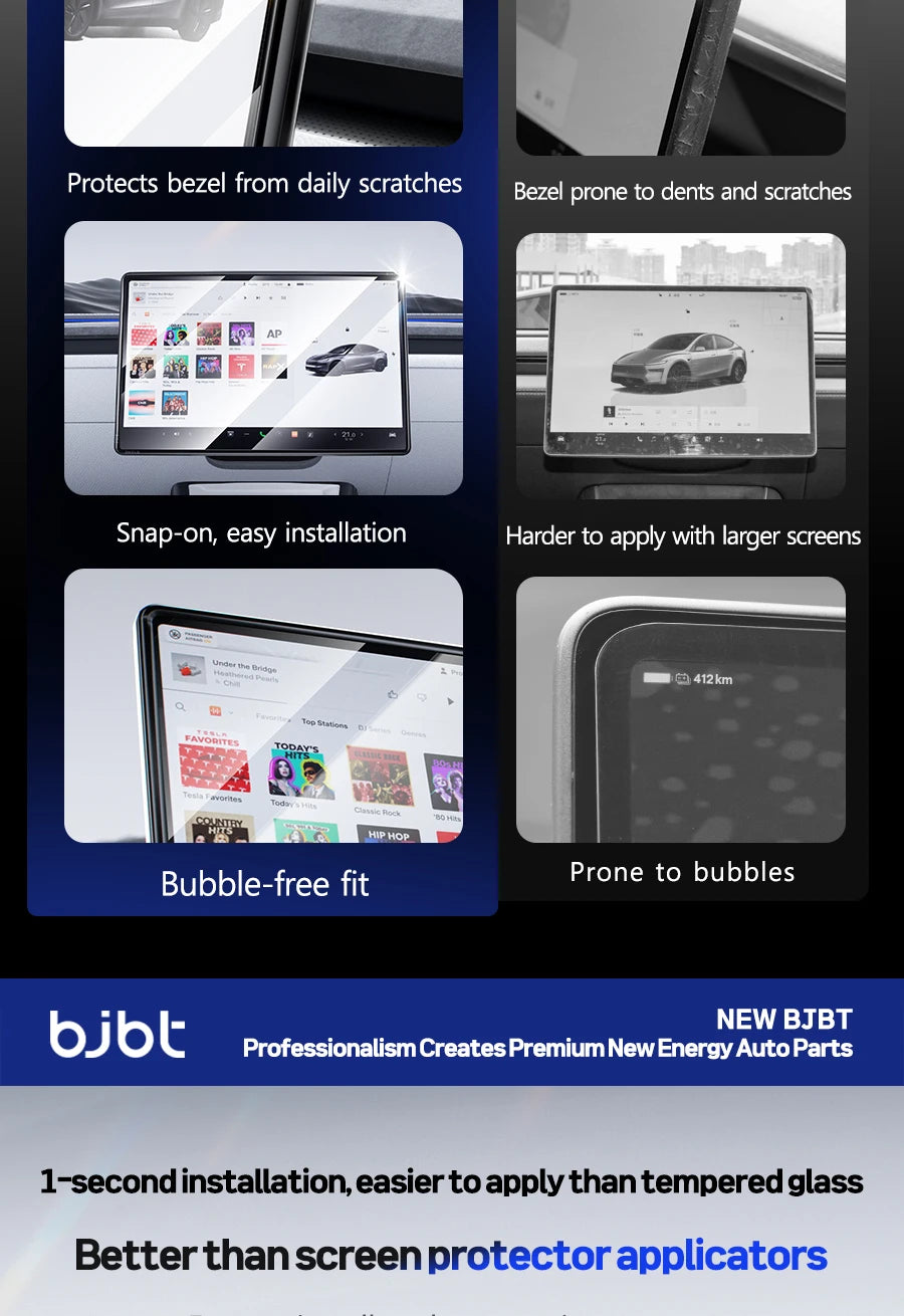 2-in-1 BJBT Tempered Glass Screen Protector for Tesla Model 3 Y Juniper Accessories 2025 2026 Case With Protective Frame