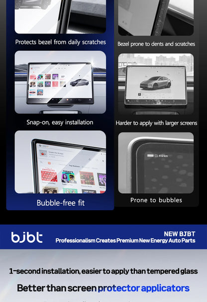 2-in-1 BJBT Tempered Glass Screen Protector for Tesla Model 3 Y Juniper Accessories 2025 2026 Case With Protective Frame