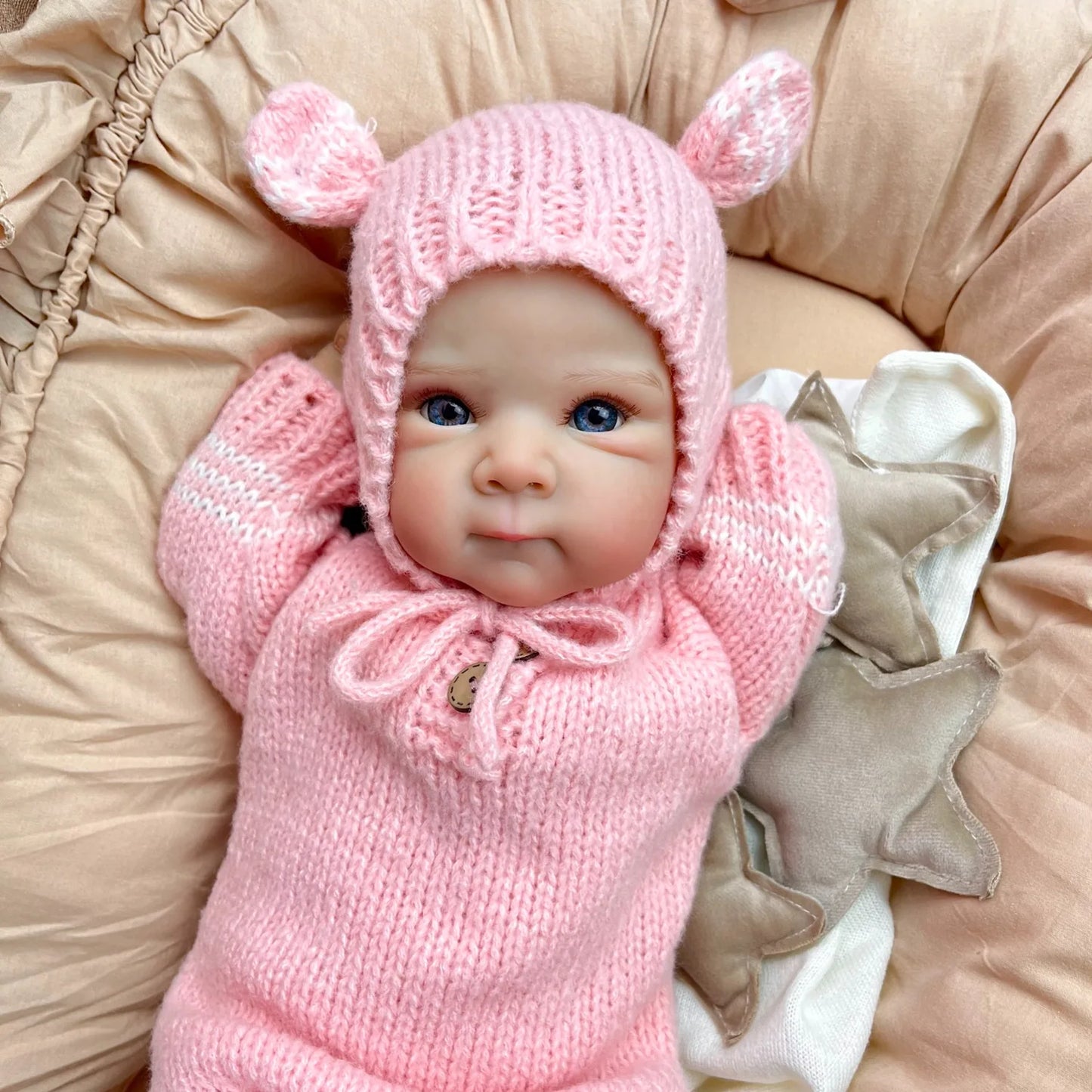 BZDOLL 18 Inch 45CM Reborn Baby Doll, Soft Cloth Body, Handmade Lovely Doll, Dress Up & Play House Toy, Birthday Gift for Girls