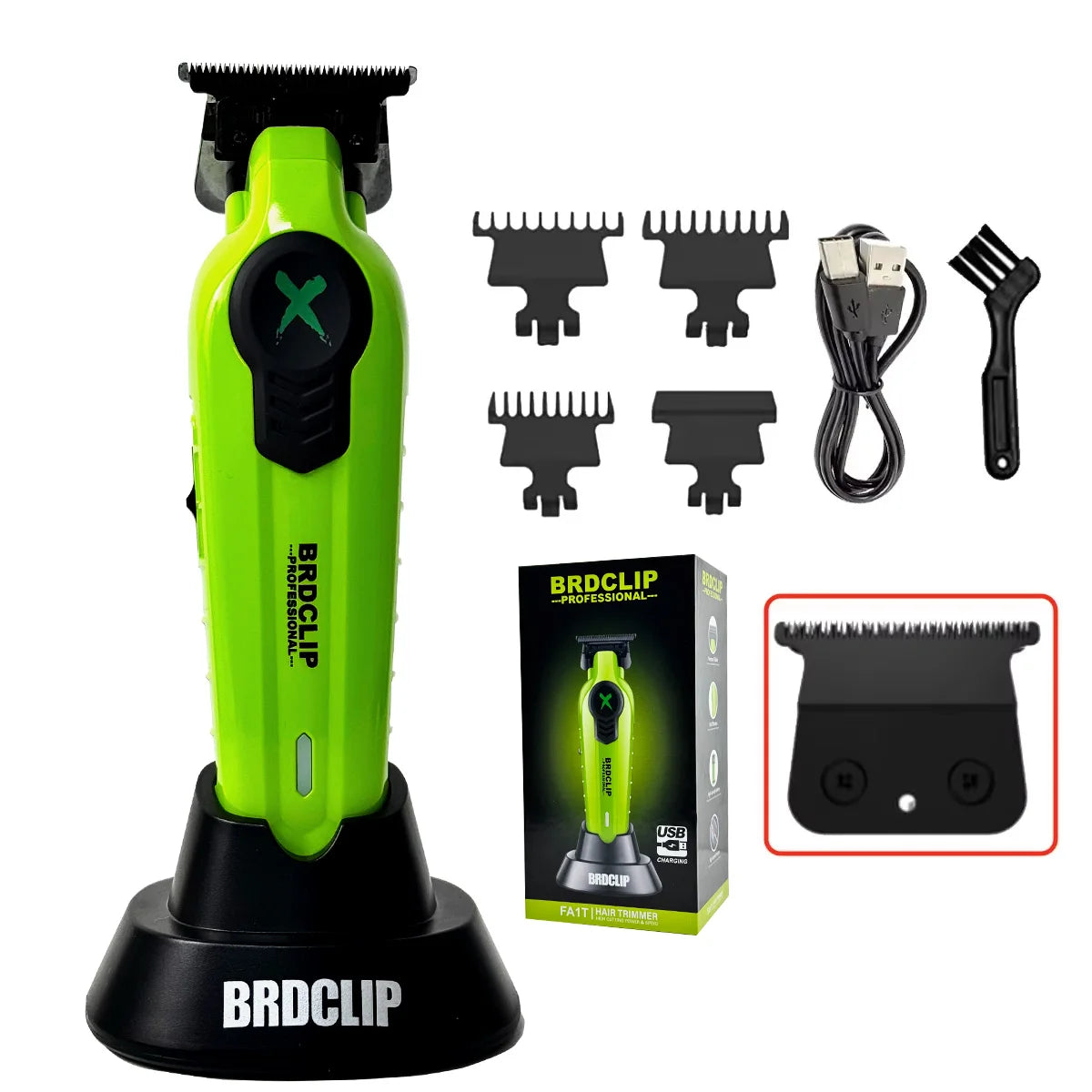 New 2026 BRDCLIP FA1T Green Professional Hair Trimmer Barber Carving Gradient Finish Machine Electric Clipper with Charger Stand