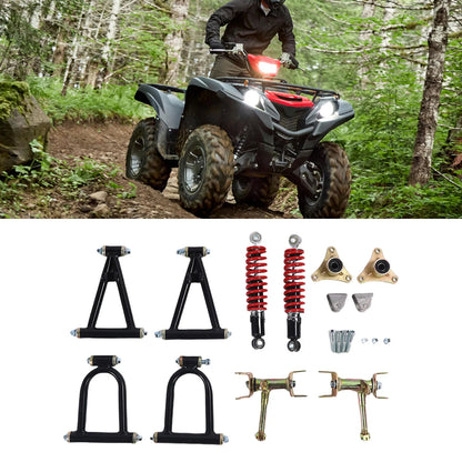Front Suspension Arm Kit High Strength Enhanced Stability Comfort Upper and Lower Swingarm and Suspension Shock Kit for ATV Quad