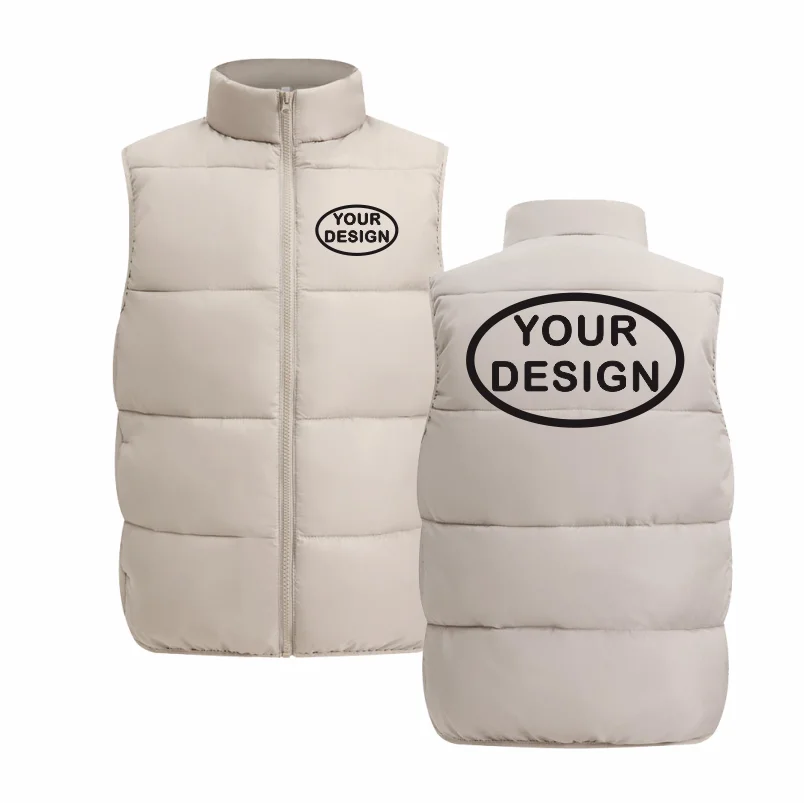 Customize Your LOGO Men's Sleeveless Vest Jacket Down Windproof Jacket Solid Color Warm Winter Coat