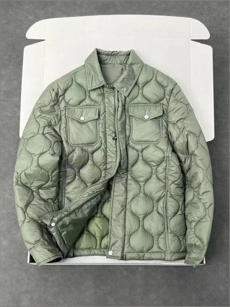 Autumn Winter Mens Parkas Single Breasted Warm Comfortable Windproof Nylon Padded Jacket Turndown Collar Casual Outerwear Male