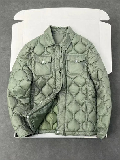 Autumn Winter Mens Parkas Single Breasted Warm Comfortable Windproof Nylon Padded Jacket Turndown Collar Casual Outerwear Male