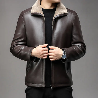 Winter Sheepskin Fleece Leather Coat Business Fleece Collar Thickened Leather Coat