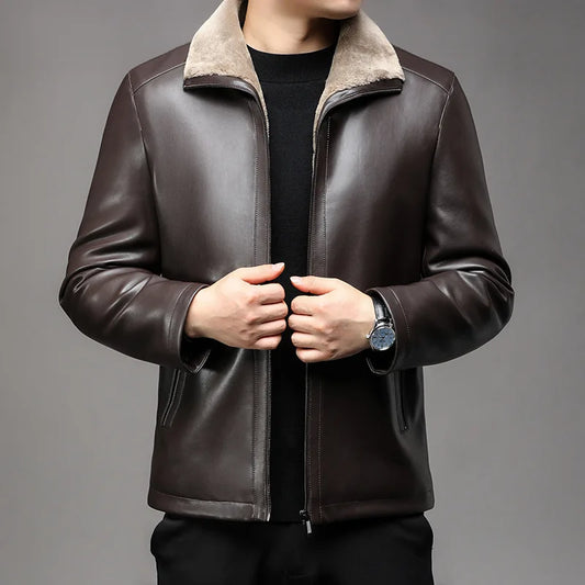 Winter Sheepskin Fleece Leather Coat Business Fleece Collar Thickened Leather Coat