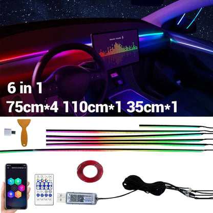Acrylic RGB Car Led Interior Light Strip with USB Ambient Light Flexible Atmosphere Lighting Sound APP Control Car Decoration