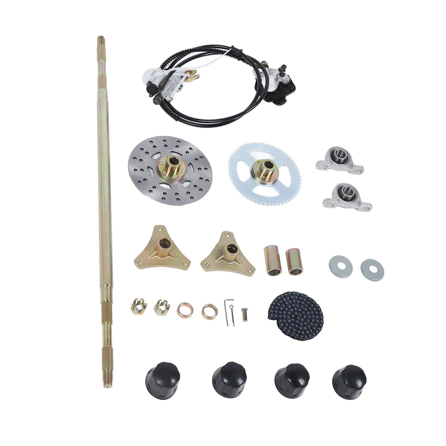 29" Go Kart Rear Live Axle Complete Assembly Kit Sprocket Hub+Brake Disc Assembly for DIY Mini Quad ATV Go Karts Buggy