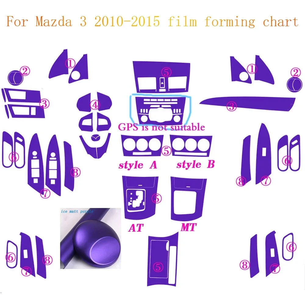 For Mazda 3 2010-2015 Interior Central Control Panel Door Handle Carbon Fiber Stickers Decals Car styling Accessorie