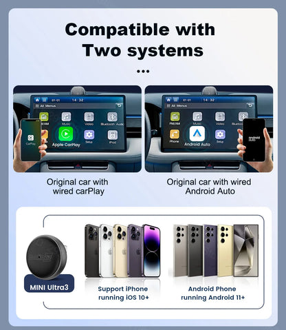 CarlinKit Mini Ultra 3 Wireless CarPlay & Android Auto Adapter Wired To Wireless USB Dongle Plug and Play Fast Auto Connection