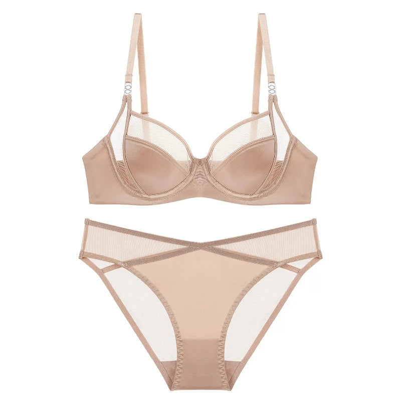 Women Stylish Summer Lingerie Set Satin Soft Wire Bra Push Up Support Anti Sagging Uplifting Minimizing Comfort Daily Wear