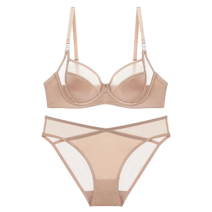 Women Stylish Summer Lingerie Set Satin Soft Wire Bra Push Up Support Anti Sagging Uplifting Minimizing Comfort Daily Wear
