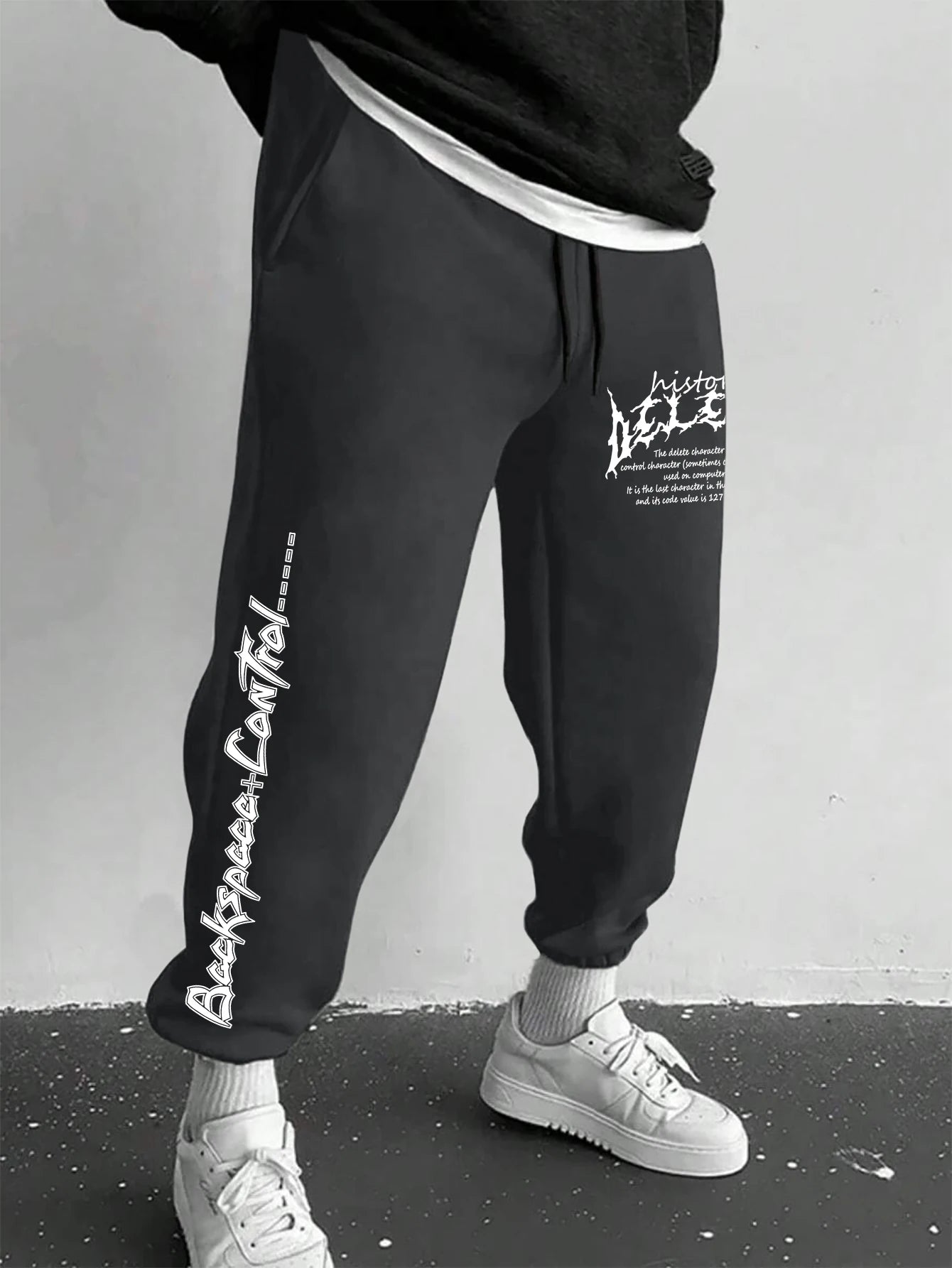 Men's Gothic Sharp Spiky Gothic Font Text Print Sweatpants Elastic Waist Soft Dark Punk Street Hip Hop Joggers